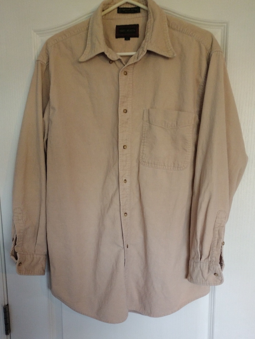 James Mcleith Men's Long-Sleeve 100% Cotton Corduroy Button-Down Shirt in Beige